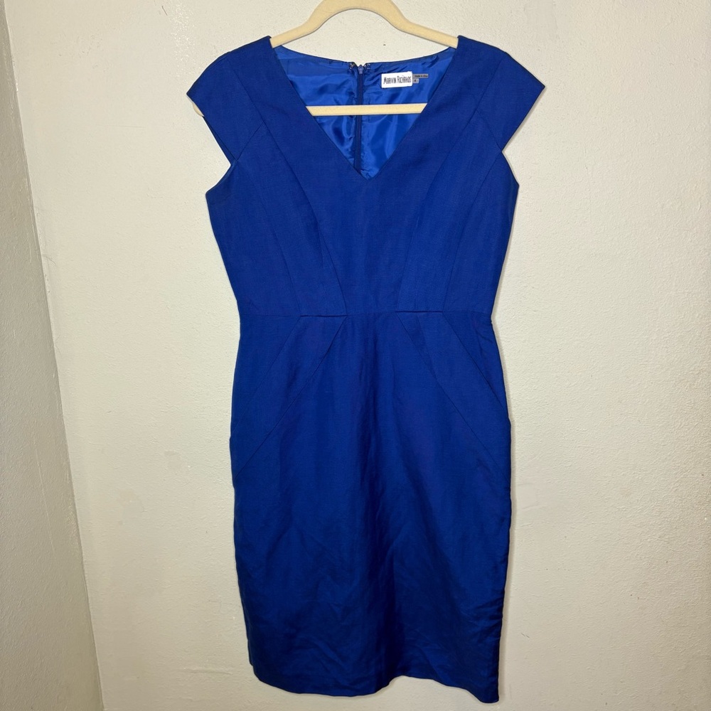 Marvin Richards Cobalt Blue Cap Sleeve Linen Blend Sheath Dress Size 4